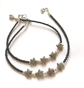 Mirage - Black beads and star fish anklets set of 2 | cute stylish and beautiful Anklet Payal for girls and Women