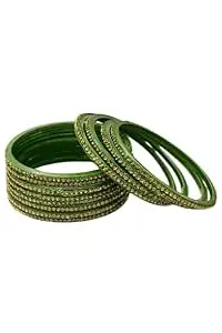 HOUSE OF BANGLEZ Women’s Stone Studded Bangle Set Set of 12 Traditional Bangles