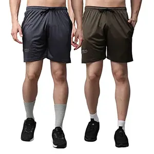 VIMAL JONNEY Dryfit Solid Lycra Multicolor Shorts for Men (Pack of 2)-Dryfit_D11_Gry_OLV_02-XL