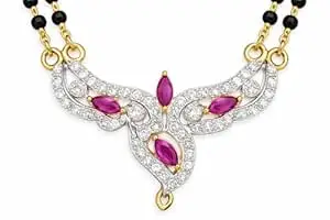 Jewelme Mangalsutra Necklace Set with Earrings, Black Beaded Chain, Purple and Clear Stones, Traditional Indian Jewelry