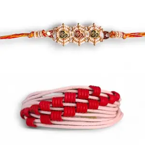 Ideaz unlimited Simple Braided Thread & Traditional Om Rakhi | Cotton & Multicolor Beads for Rakshabandhan | Pack of 2 Rakhi with Roli Chawal