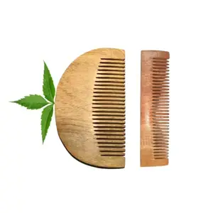 MICLAC Neem Wooden Beard & Pocket Hair Grooming Comb Set for Women & Men
