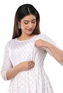 Naarika Women’s Rayon Printed Maternity & Feeding Kurti with Concealed Zippers (NAK)