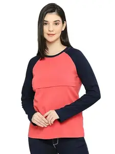 True Shape Feeding Tshirts for Women | Maternity Tshirts for Women with Concealed Zip for Nursing & Pregnancy in Cotton Sinker Fabric (TST-098-2XL,Pink)
