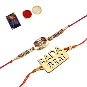 Exclusive Bhaiya Rakhi " BADA BHAI" Designer Pendent With Designer Look Rakhi Combo For Bhaiya With Roli Chawal And Greeting Card -330