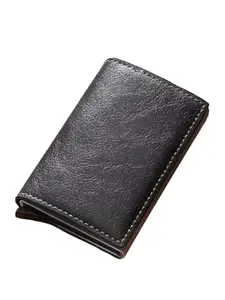 SAMTROH Black RFID Block Pu Leather, Aluminum ATM/Credit/Debit 6 Slots 2 Cash Compartment Card Holder for Men and Women