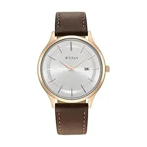 Titan Classique Slimline Silver Dial Analog with Date Leather Strap Watch for Men-NS90142WL01