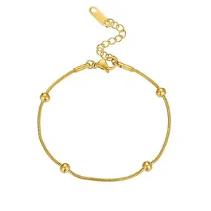 JEWILLEY Gold Plated Stainless Steel Anti Tarnish Waterproof Stylish Beaded Single Anklet For Girls and Womens (Onesize)