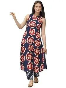 Pinkmint Women’s Pure Cambric Cotton Kurta Set | Sleeveless Printed Kurta with Pant | Summer Wear Co-Ord Set | Plus Casual