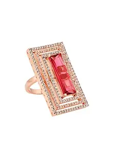 SARAF RS JEWELLERY Rose Gold Plated Pink Ruby Studded Solitaire Adjustable Cocktail Finger Ring
