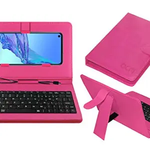 ACM Keyboard Case Compatible with Oppo A53 5G Mobile Flip Cover Stand Direct Plug & Play Device for Study & Gaming Pink