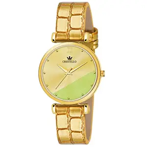 CRESTELLO Golden Strap Analog Wrist Watch for Women (CR-GLD108-GOLD)