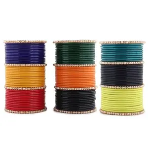 Khannak Traditional Plain Glass Bangles for Women and Girls| 12 bangles of 9 Colours Each with Pearl(moti) Bangleset for women and girls(120 count)(2.8)