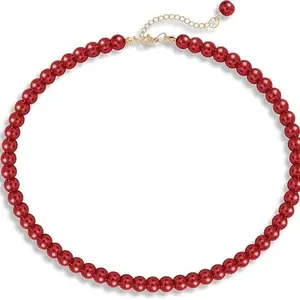 MANBHAR GEMS - Red Crystal Necklace For Girl and Women Crystal Necklaces for Women, 8MM Beaded Choker Necklace 1 Layer Beaded Mala Fashion Jewellery