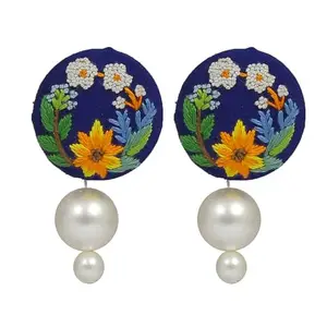 House of Heritage Blue Flower Motifs Parsi Gara Embroidered Earrings