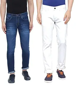 Ben Martin Men's Pack of 2 Regular Fit Stretchable 36 Size Dark Blue & White Casusal Denim Combo Jeans Pant for Men, CMB-4