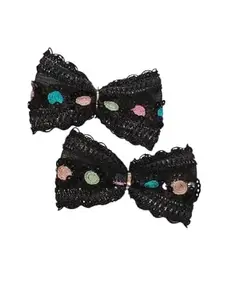 Navratri Style hair bow, Hair Styling Accessory, handmade,womens (BLACK WITH PASTEL COLOURS) MEDIUM 9cm width 6cm heigth
