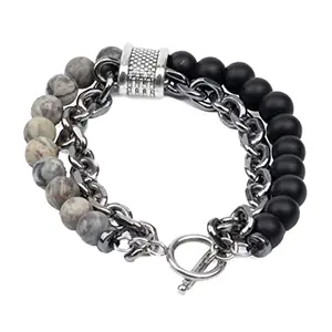 THE MEN THING BEADFUSION GREY - Natural Beads Bracelet for Men - Become Money Magnet - Natural Flash Stone Colorful 7 Chakra Energy Stretch Bracelet (8inch)