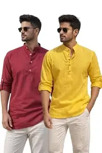 Bahumaan Pure Cotton Short Kurta for Men with Chinese Collar and Roll-Tab Sleeves | Solid Kurta Shirt for Men for Casualwear and Daily Comfort