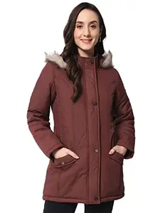 Trufit Women Maroon Full Sleeves Solid Polyester Jacket With Removable Hood_3XL