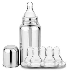 RB POINT The First Bottle Choosing Stainless Steel for Newborns Milk Feeding Bottle with Stainless-Steel & BPA-Free Sipper Nipple (1 Botle+5 Niples)
