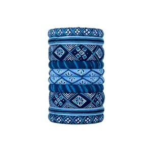 Taasha Craft Narmada handpainted Indigo print Bangles, Handcrafted Cotton Thread Bangle Set for Women & Girls Size 2.8 Set of (10 Bangles)