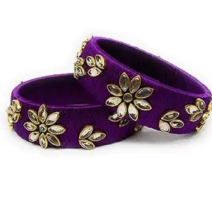 Elegance Kundan Purple Beautiful Silk Thread Bangle (Set of 2) - 2"6