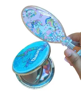 TERA 13 Returm Gifts For Kids Hair Comb With Mirror For Girls (2 Pcs) Unicorn Hair Comb For Girls, Compact Mirror For Kids, Kanjak Gifts, Birthday Gifts Hair Comb Brush For Girls