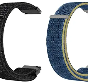 ACM Pack of 2 Watch Strap Nylon Soft compatible with Pebble Polar Smartwatch Sports Band (Black/Blue)