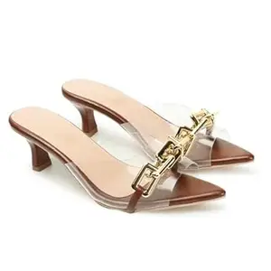 AUSTINE Women Stylish High Heels Sandals | Comfortable Block Heel Slip-On | Fashion Footwear for Women & Girls Brown