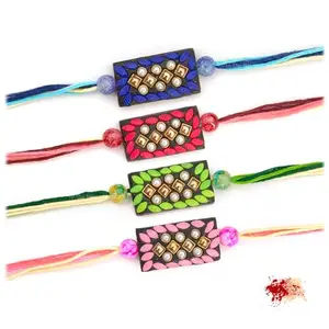 To The Nines Rakhi for Brother with Tilak Material & Greeting Card - Pack of 4 Rakhi