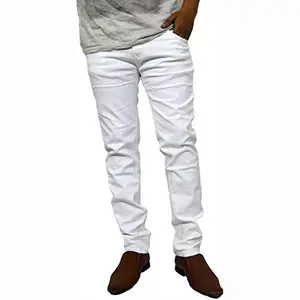 M.Weft Stretchable Slim Fit White Color Jeans for Men