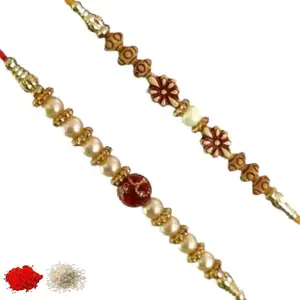 Rakhi set of 2, Rakhiya, Rakhi combo,with roli and chawal packet 510