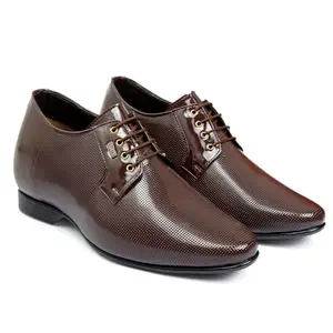 BXXY Men's 3.5 Inch Hidden Height Increasing Brown Formal Derby Shoes with Patent Material. - 10 UK