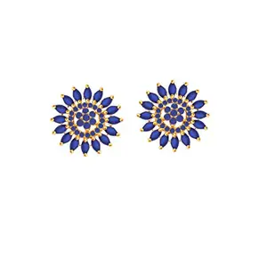 oh wow American Diamond 1 g Gold Plated Blue Stud Earrings for Women