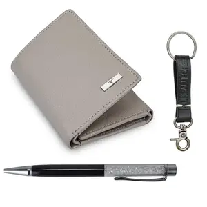 URBAN FOREST Theo Sand Leather Wallet, Diamond Pen & Keychain Combo Gift Set for Men