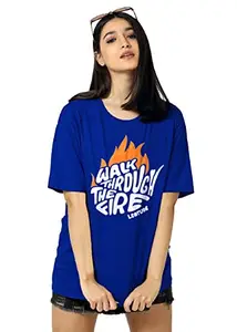 LEOTUDE Oversized Round Neck Women's T-Shirts (FS49_Blue_FIRE_P_Blue_M)