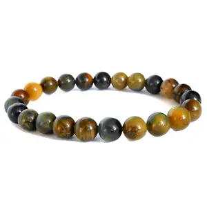 RRJEWELZ Natural Pietersite 8mm round Shape Smooth Cut Beads 6.5 Inch Stretchable Bracelet for Men & Women.|STBR_RR_07631_6.5