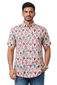 Printvaas Stylish Mens Cotton Regular Fit Half Sleeve Collared Printed Shirt | Lightweight & Breathable Fbaric | Button Down Shirt for Mens & Boys