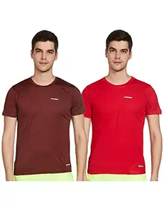 Charged Brisk-002 Melange Round Neck Sports T-Shirt Rust Size Medium And Charged Pulse-006 Checker Knitt Round Neck Sports T-Shirt Red Size Medium