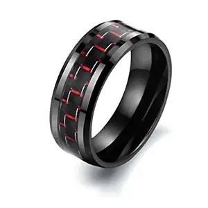 Asma Jewel House Black Stainless Steel Rings Carbon Fiber Inlaid Red Energy Ring for Men