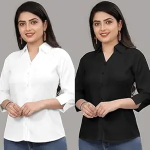 Formal Cotton Blend Shirt for Women with 3/4 Sleeve for Casual Wear Combo of 2