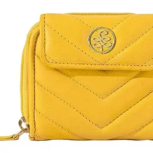 eske Medina - Small Zip Around Wallet - Genuine Quilted Leather - Holds Cards, Coins and Bills - Compact Design - Pockets for Everyday Use - for Women (Yellow Nappa)