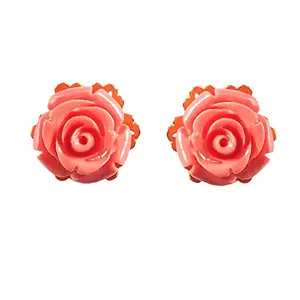 Ratnagarbha Rose Flower Blossom Stud Earring with Sterling Silver, Teacher Gift, Bridesmaid Wedding Jewelry, Rose Buds, Post, Flower Earrings, Gift For Her, Flower Earrings, Pink Rose Flower Earrings
