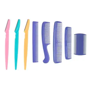 PUTHAK Combo Of 5 Pcs Plastic Hair Comb Set For Women And Men, Eyebrow Razor, 3 Pcs Eyebrow Razor, Face Razors For Women Reusable & Biodegradable