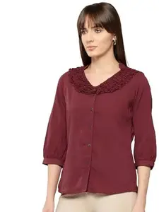 Wisstler Women Bronze Color Solid Top,Frill Top,Shirt Top,Casual Top,Office Top,3/4 Sleeves Length Top,