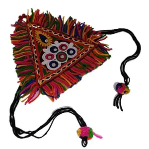 THE OPAL FACTORY Navratri Ethnic Fabric Flexible Haath Phool/Hath Panja/Finger ring in Mirror work Bracelets For Women And Girls (Large Triangle Mirror Tassle Hathphool-1 Pair)