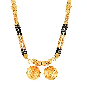 MEENAZ 2 Vati Wati Mangalsutra For Women Girls Temple South Indian Traditional 1 Gram Gold Stylish Maharashtrian Long Double Chain Double Mangal sutra Pendant Tanmaniya Black Nallapusalu Chains -414