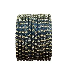 Glass Bangle Women's Traditional designer glass zircon bangles set with rose pattern and golden stone work stylish for occasional wear(Pack of 12 Pcs)