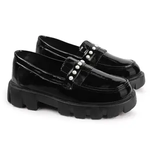 RIYELIFE STEPS Synthetic Comfortable Casual & Sylish Loafers for Women (Rj-0077 | Black | 41)